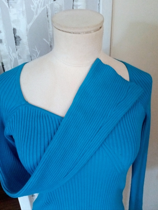 Pink Rose Vibrant Blue Long-Sleeve Ribbed Texture Top Sweetheart Neckline Size S - Picture 2 of 8